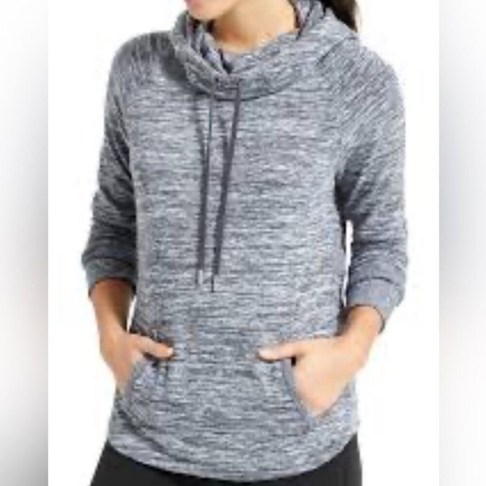 Athleta Techie Pullover Cowl Neck Sweatshirt Hoodie Heathered Gray XS